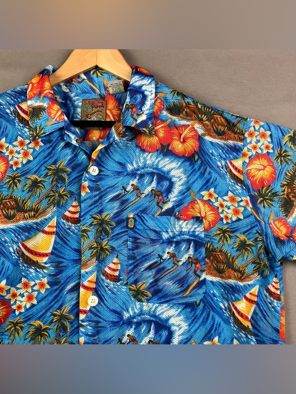 Pineapple Connection Hawaiian Shirt Mens Blue Multicolor Floral Button Up